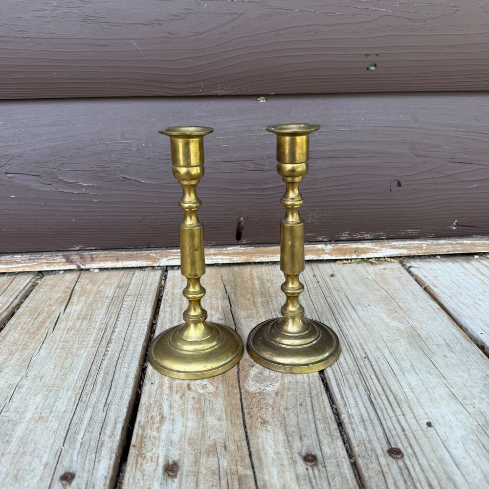 Vintage Brass Candlestick Holders Set of 2 Gold Taper Pedestal 8 Inch